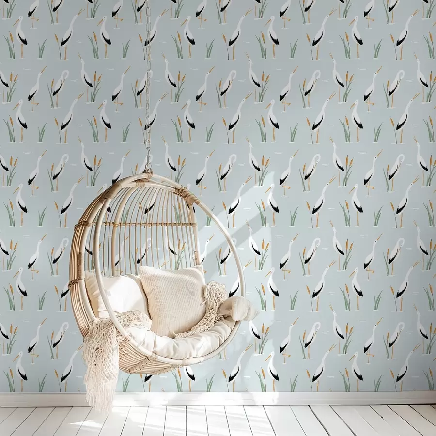 wall murals Чапље међу трском на мекој плавој позадини a00650v1