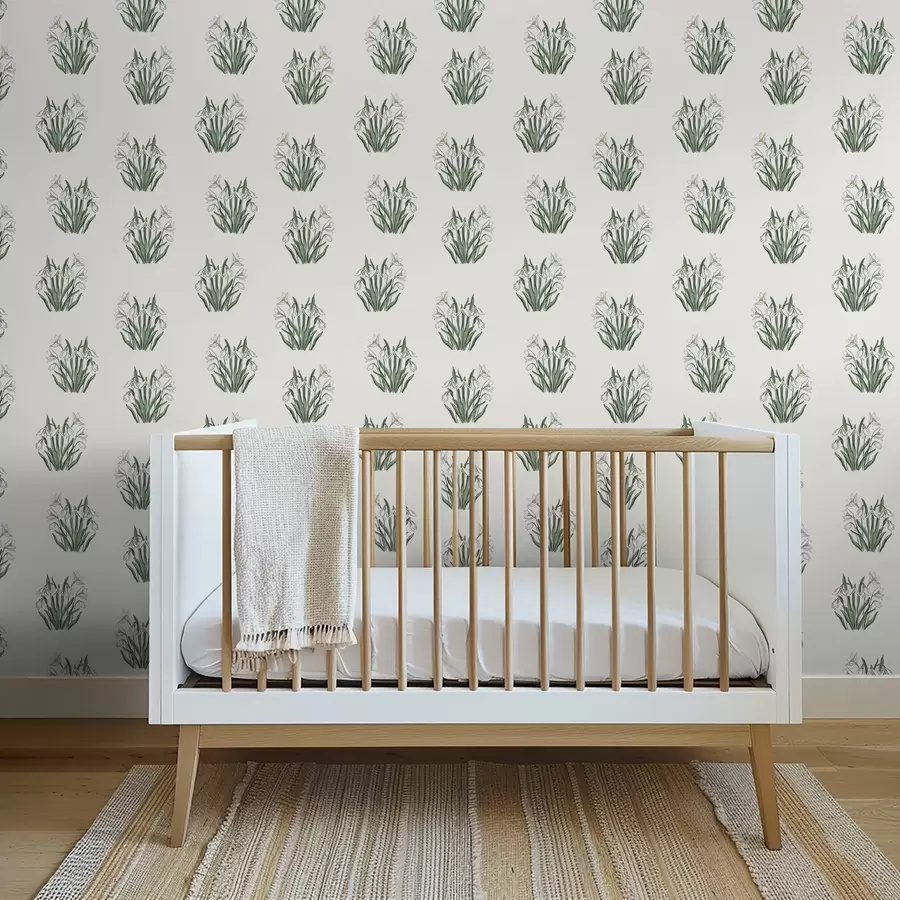 wall murals Висибабе са зеленим листовима на светло сивој позадини a00651v1