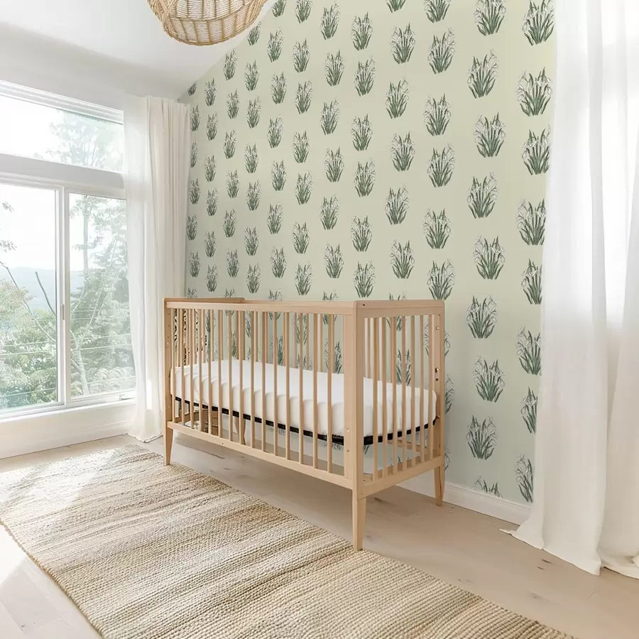 wall murals Висибабе са зеленим листовима на кремастој позадини a00651v2