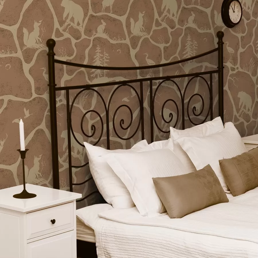 wall murals Силуете животиња и дрвећа у природном пејзажу са каменом текстуром a00727