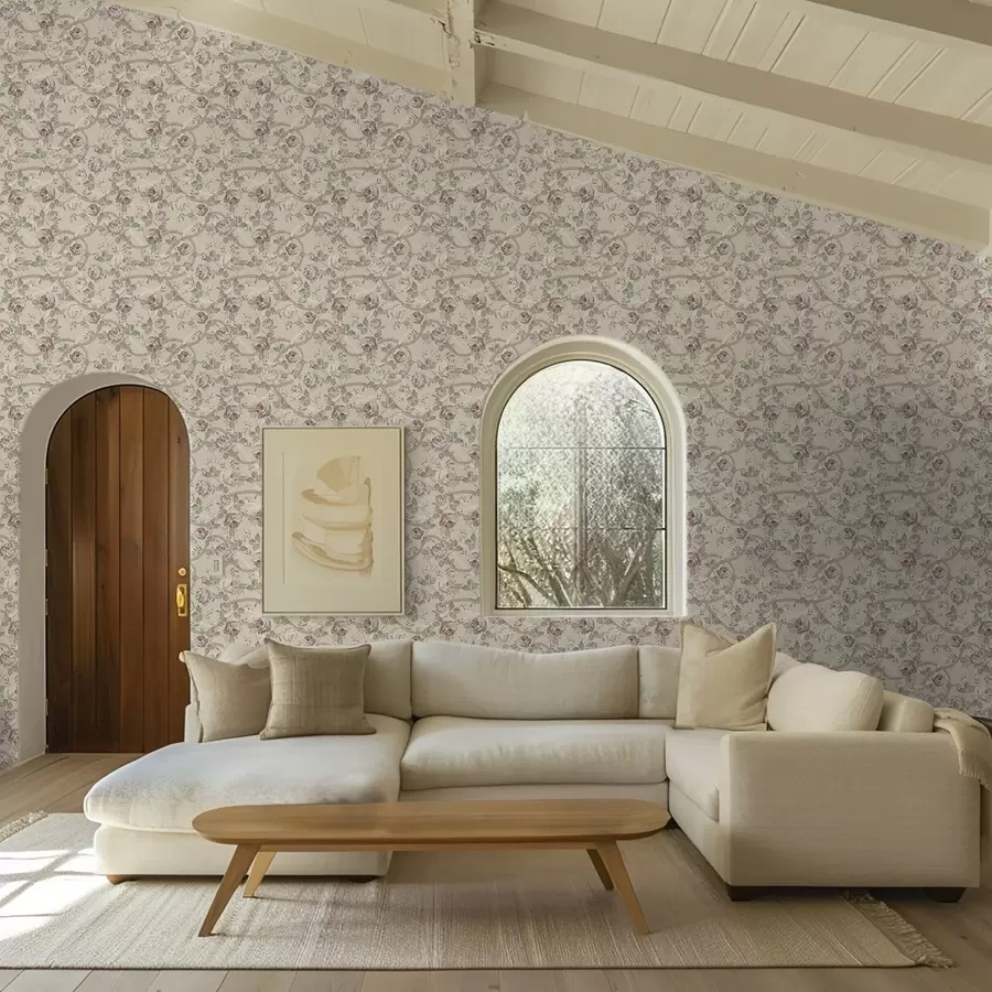 wall murals Руже са зеленим листовима на топлој беж бази a00729