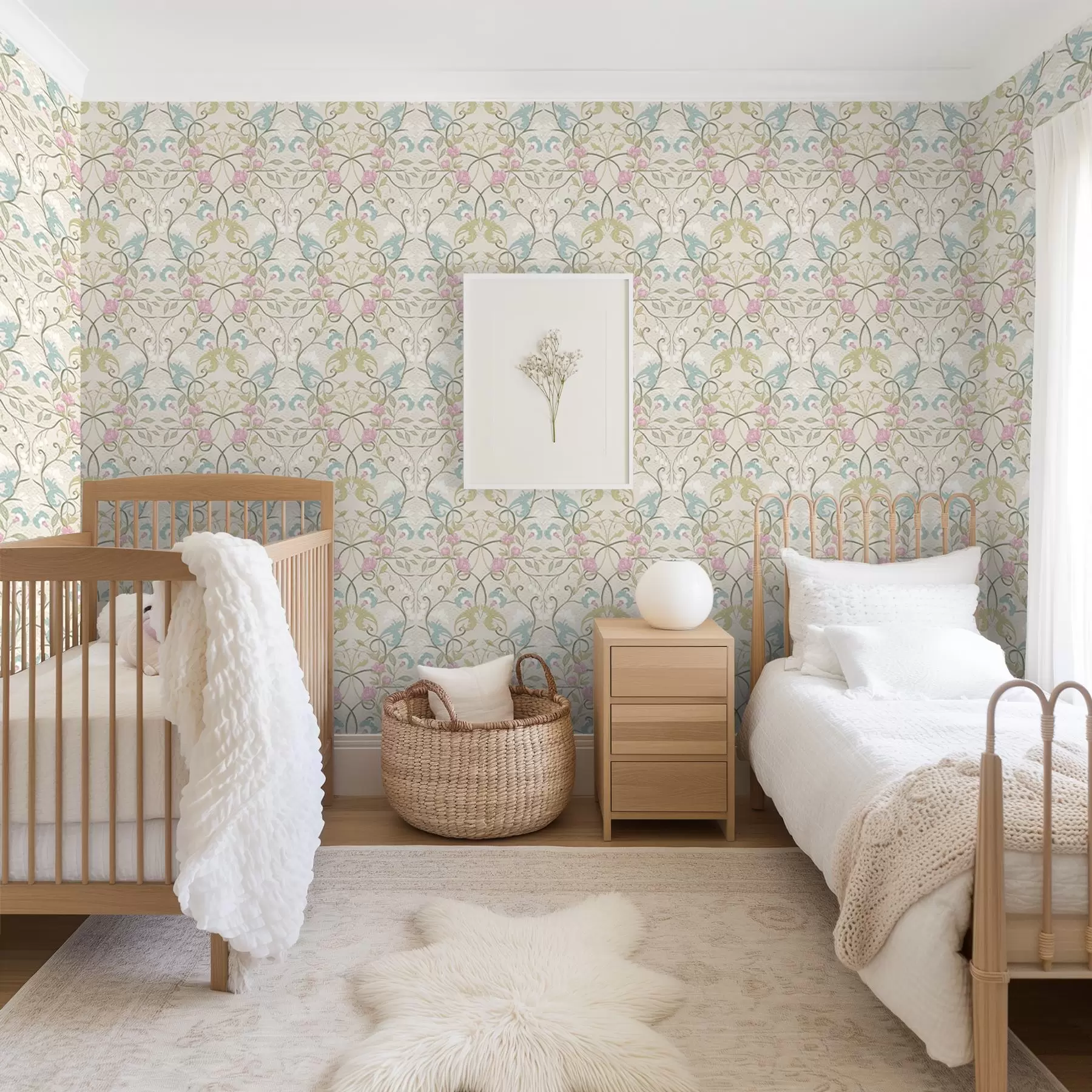 wall murals Елегантан цветни узорак са ружичастим и плавим цвећем a00730