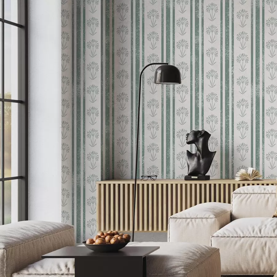 wall murals Узорак траке са цвећем у зеленим нијансама a00732