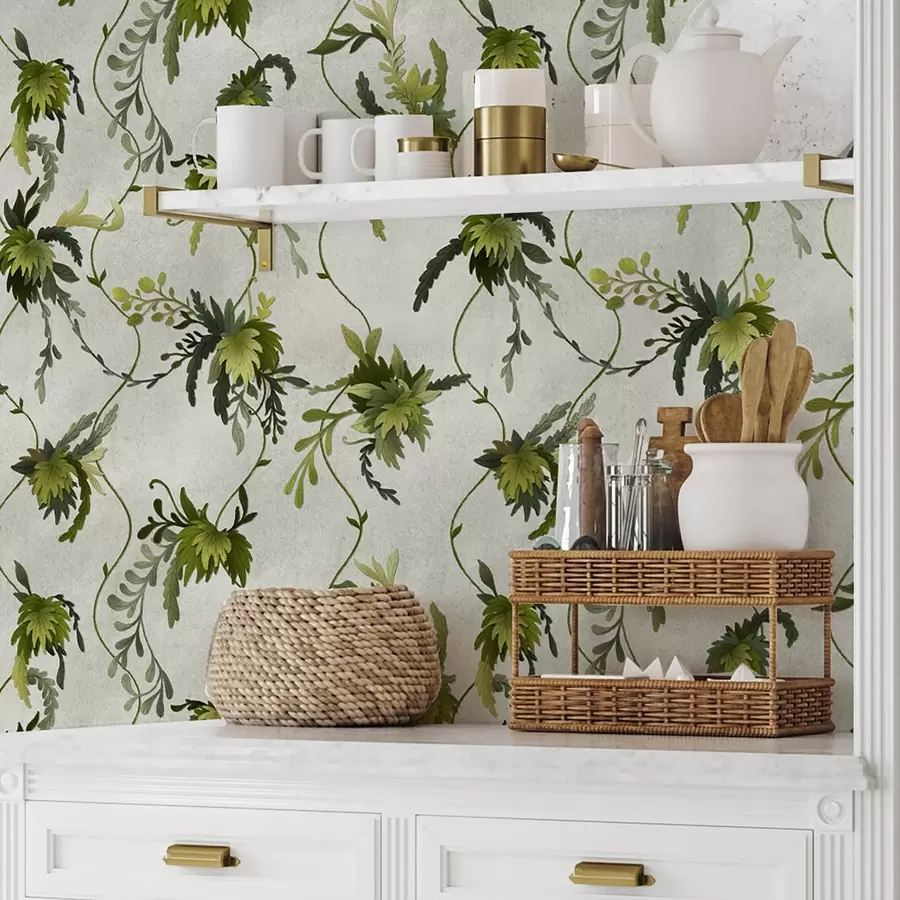 wall murals Пењајуће гране са лишћем на светлој позадини a00806