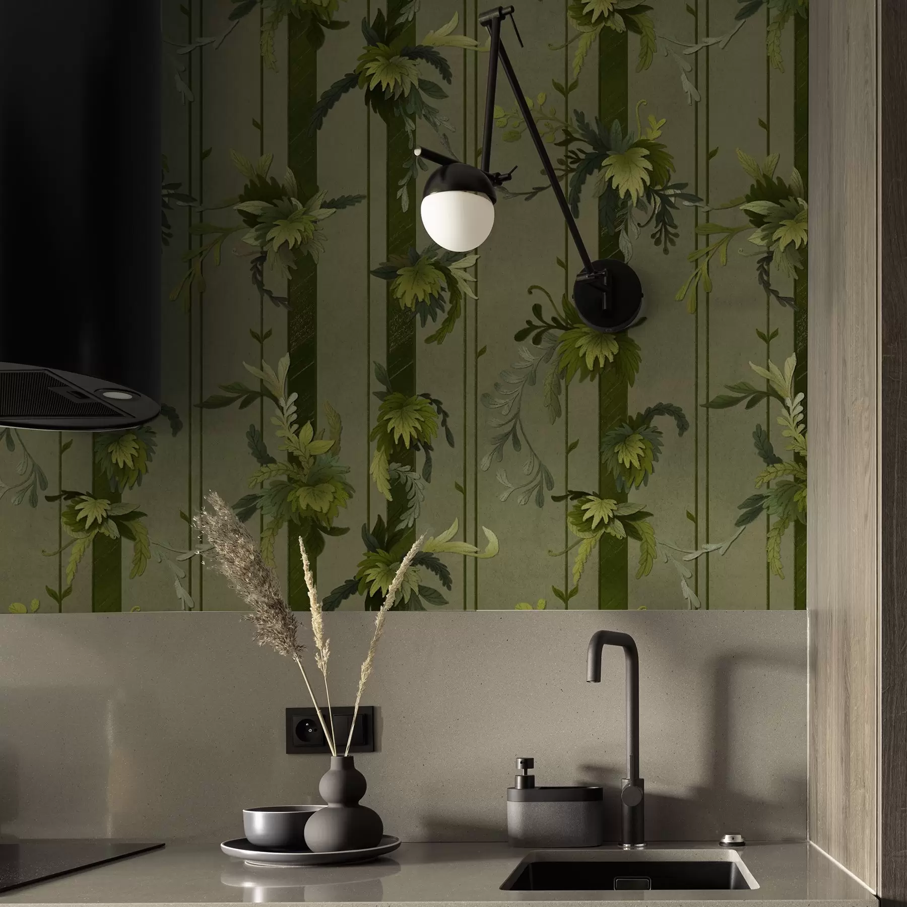 wall murals Листови и гроздови винове лозе у светлозеленим акварел тоновима a00807