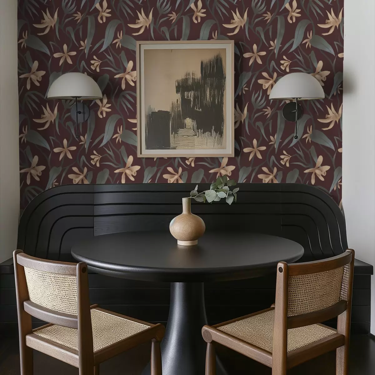 Позадина Кремасто цвеће са сивим листовима на бордо позадини a00833