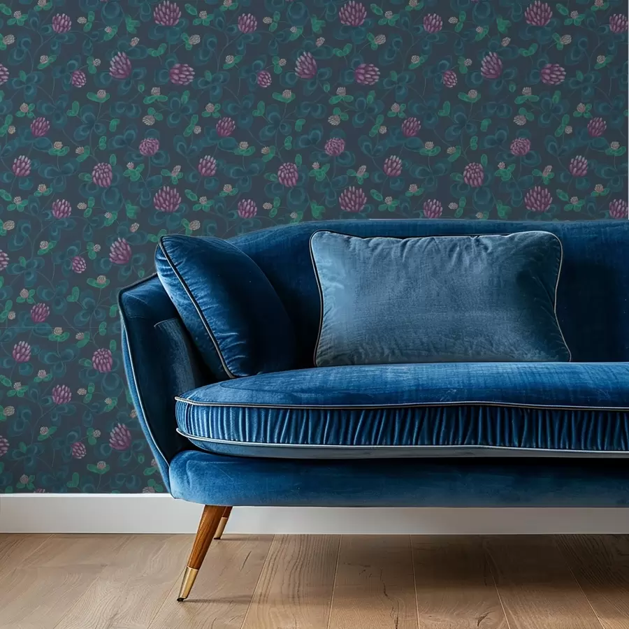 wall murals Детелина са љубичастим цветовима на тамноплавој позадини a00836