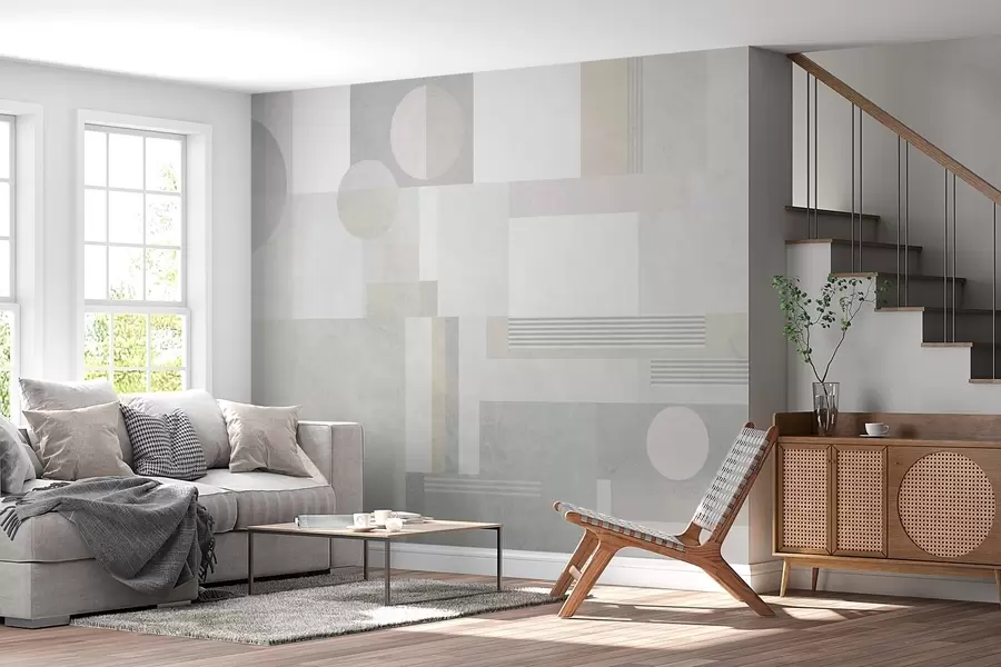 wall murals апстрактна геометрија у сивим и беж тоновима w04635