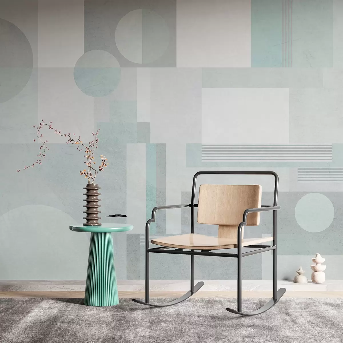 wall murals апстрактна геометрија у сиво-зеленим тоновима w04635v3