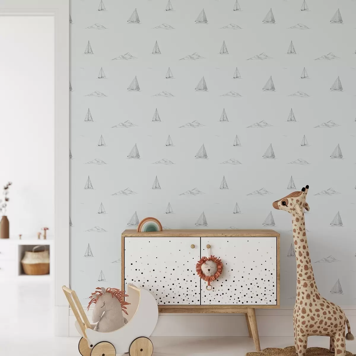 Позадина Скицирајте јахте и острва, хладна плаво-сива позадина a00654