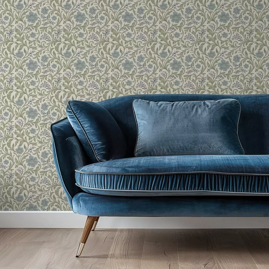 wall murals Жалфијасто-сиви цветни орнамент на светлој позадини a00712