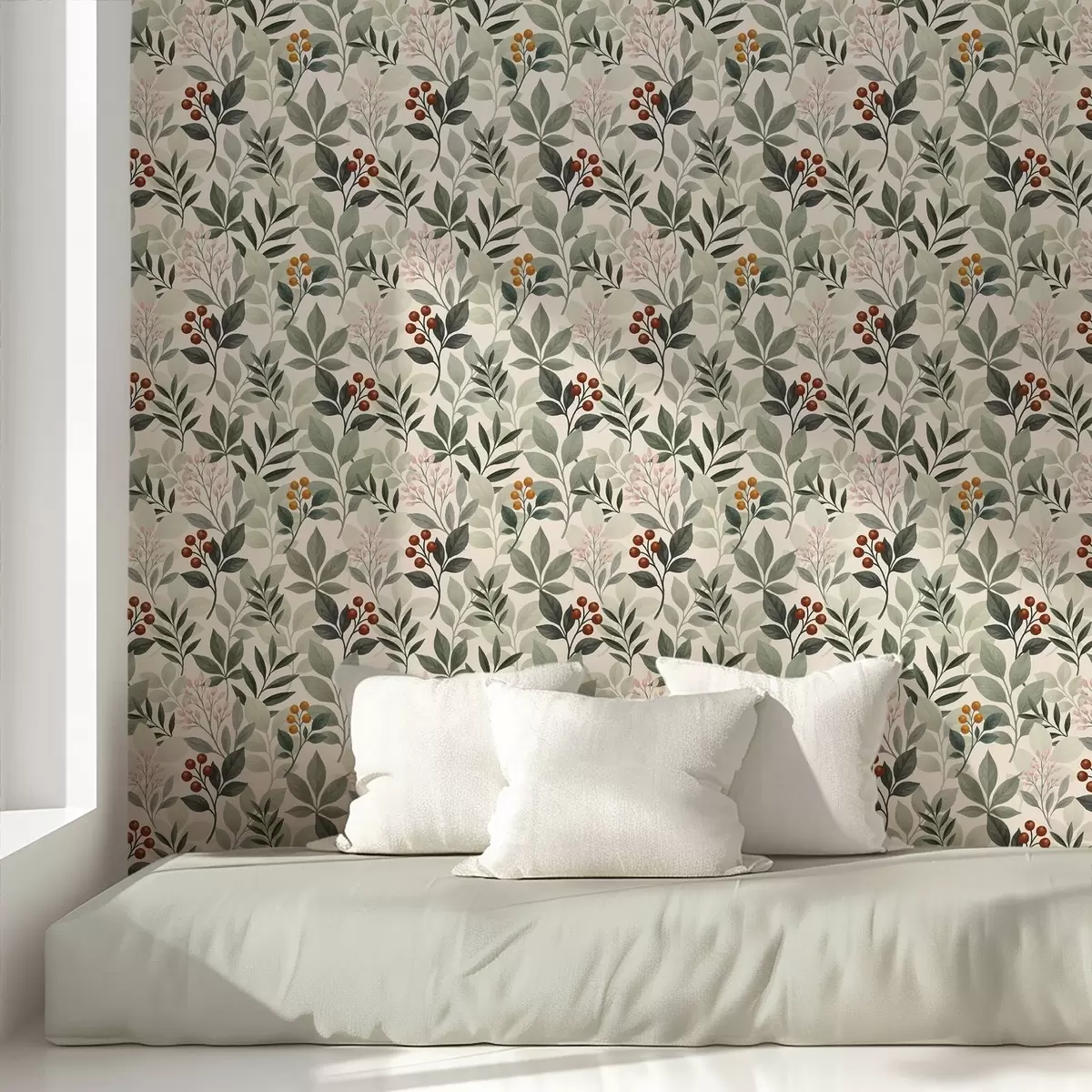 Позадина Листови са бобицама, светла позадина a00713