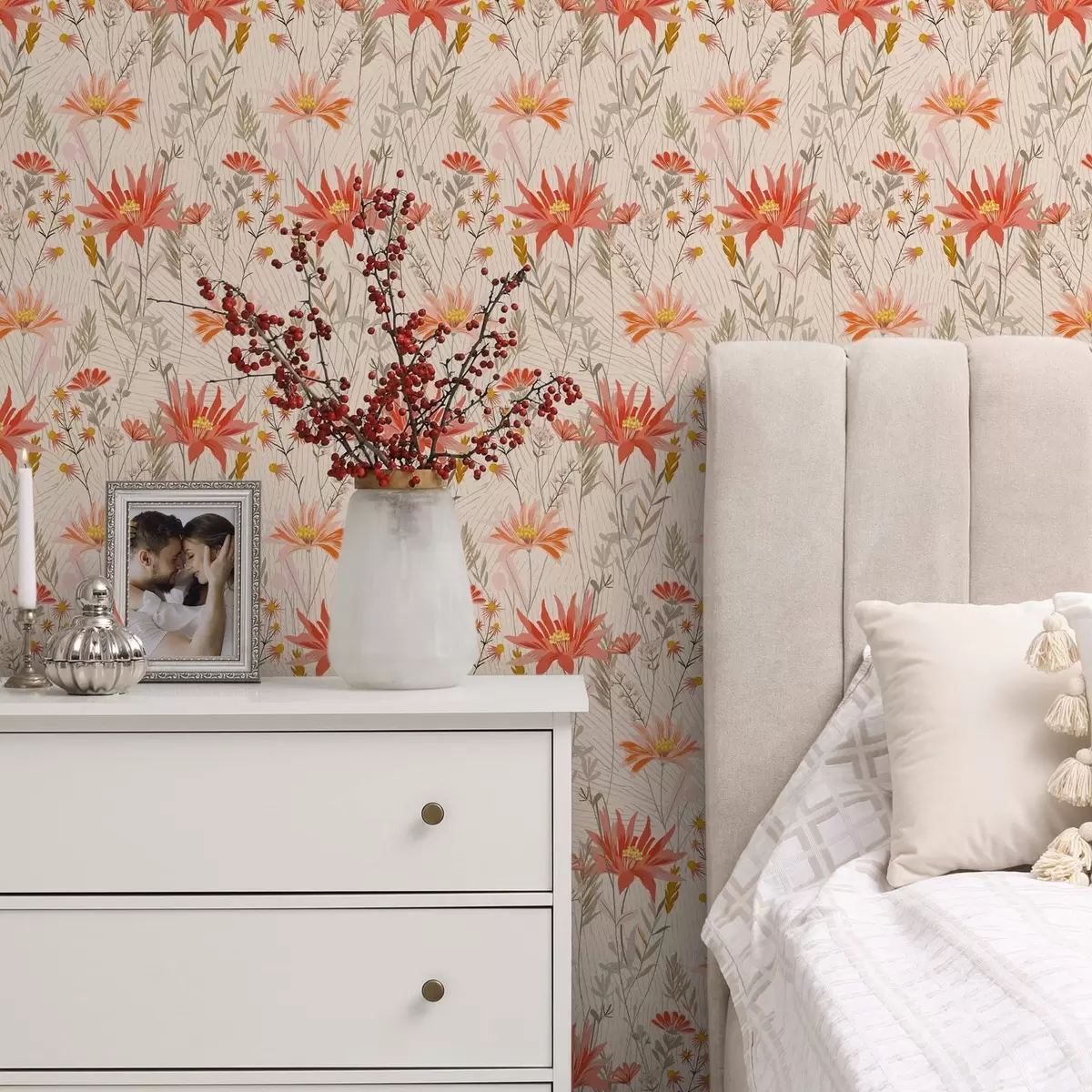 Позадина Дивље цвеће у топлим тоновима на беж позадини a00751