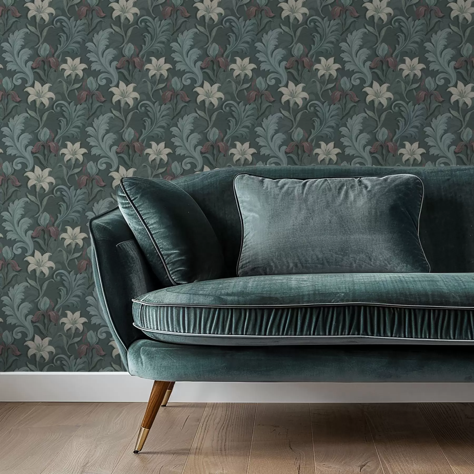 wall murals Тамнозелена позадина са ирисима и украсним листовима a00755