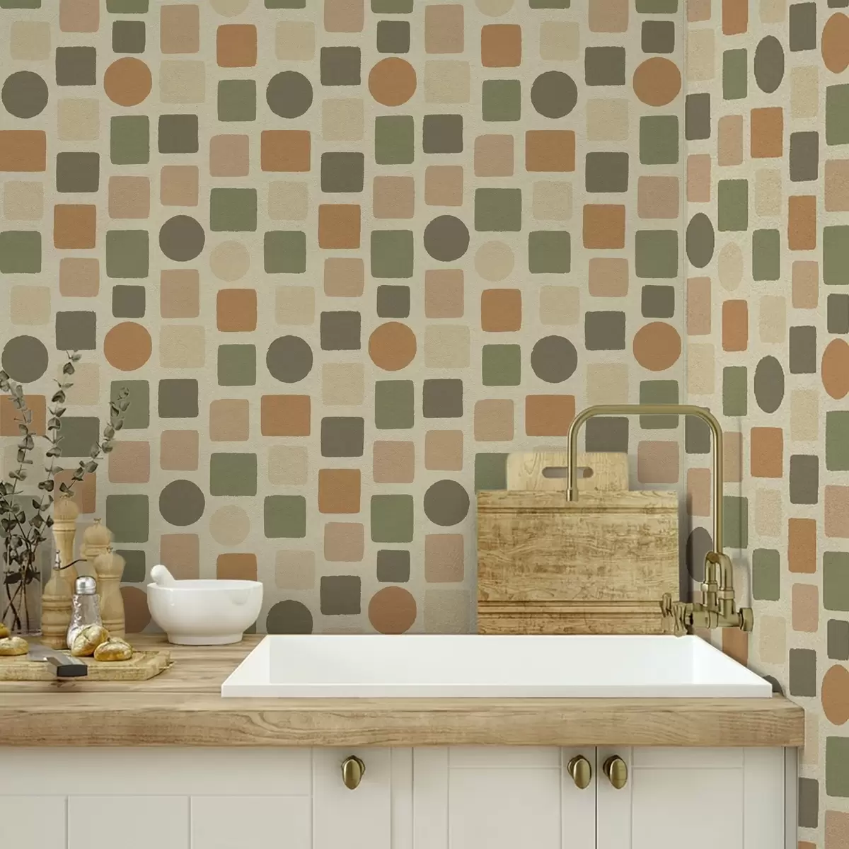 Позадина Геометријски узорак квадрата и кругова у топлим тоновима a00759