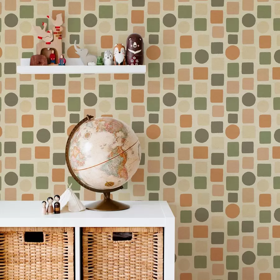 wall murals Геометријски узорак квадрата и кругова у топлим тоновима a00759