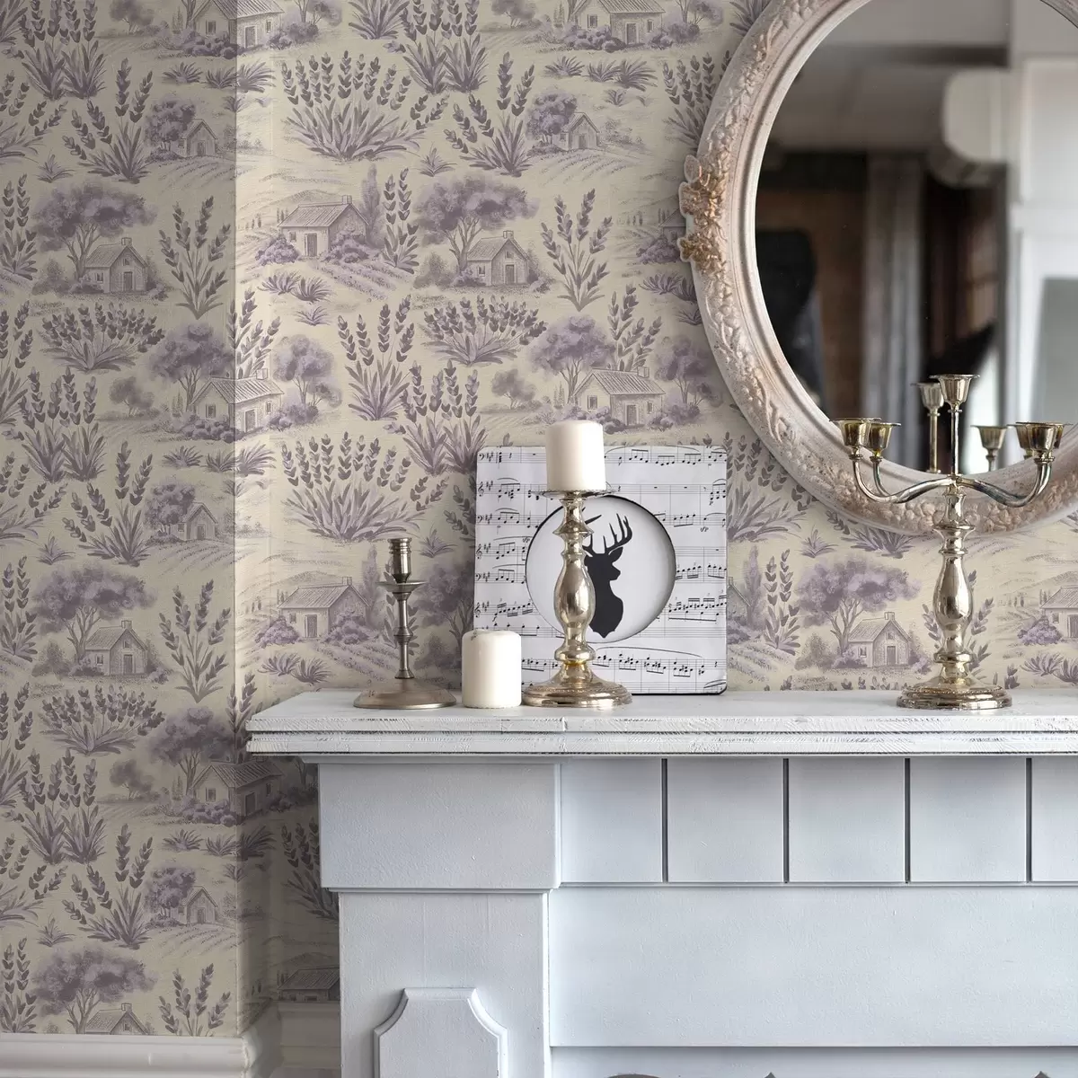 Позадина Поља лаванде и куће у пастелним тоновима a00765