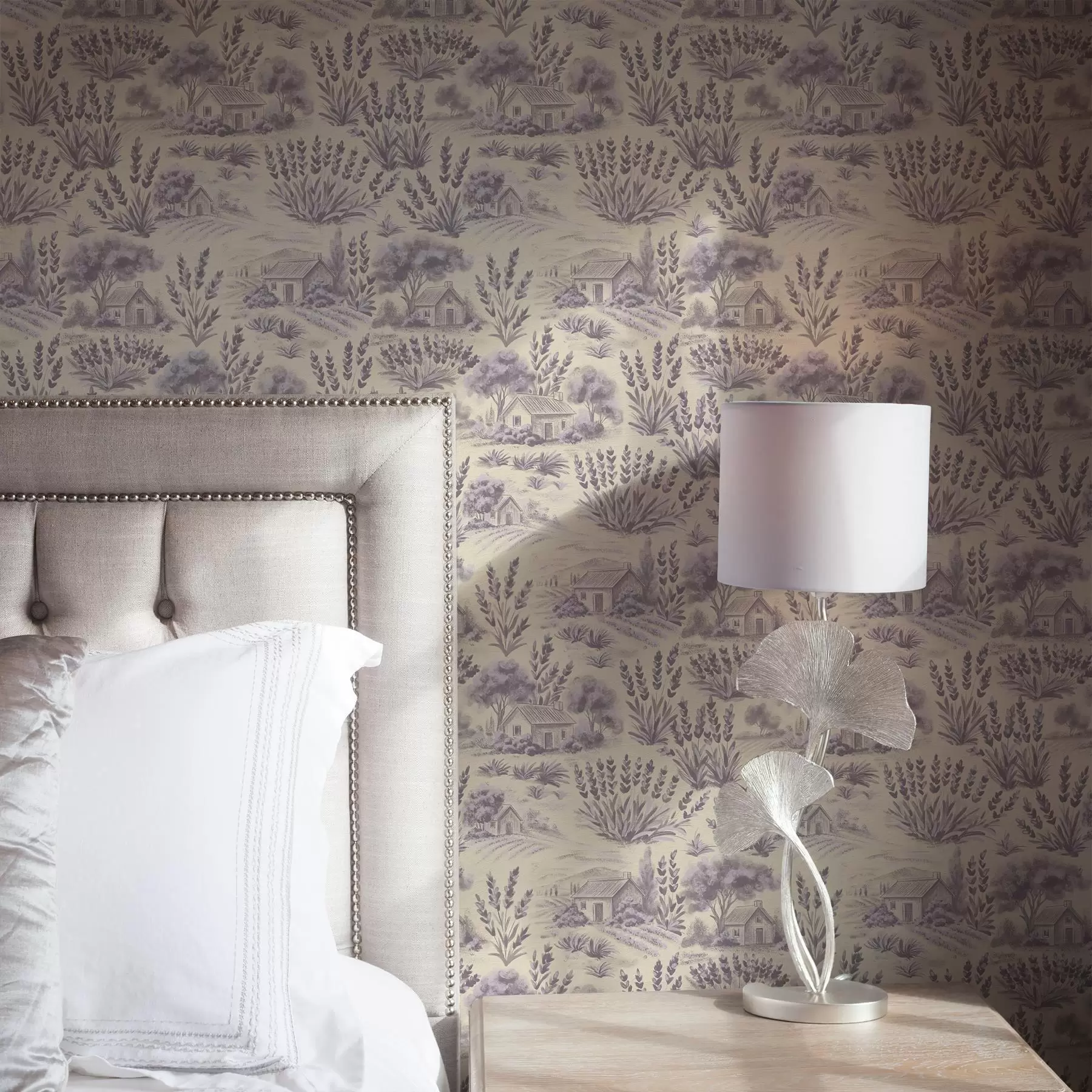 wall murals Поља лаванде и куће у пастелним тоновима a00765