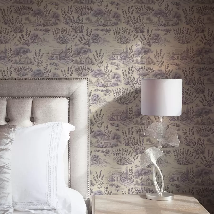 wall murals Поља лаванде и куће у пастелним тоновима a00765