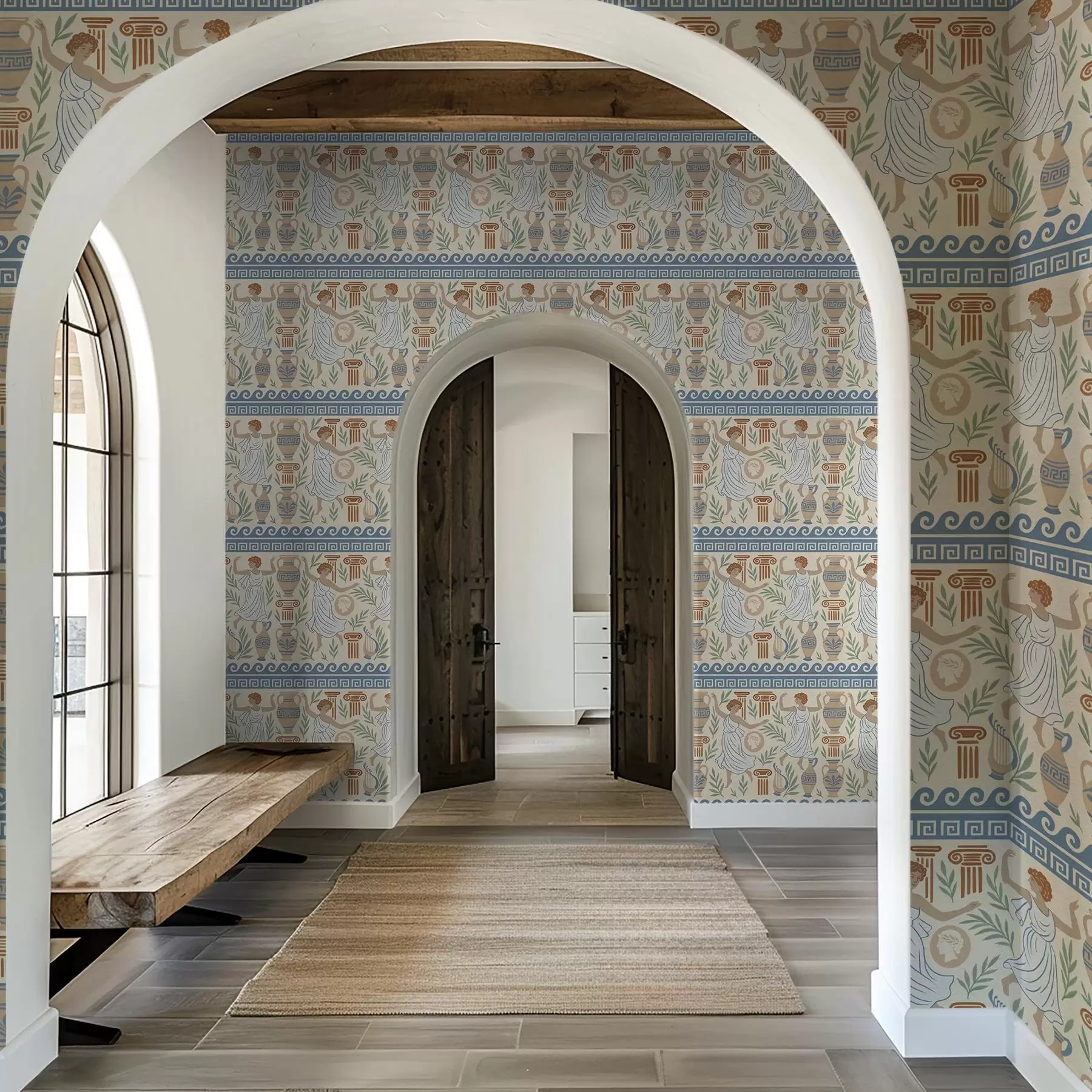 wall murals Старогрчки орнамент са фигурама, вазама и стубовима a00768