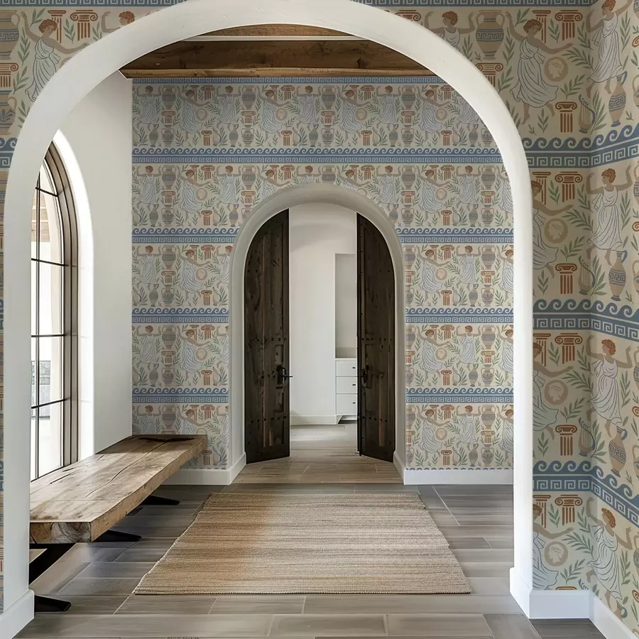 wall murals Старогрчки орнамент са фигурама, вазама и стубовима a00768