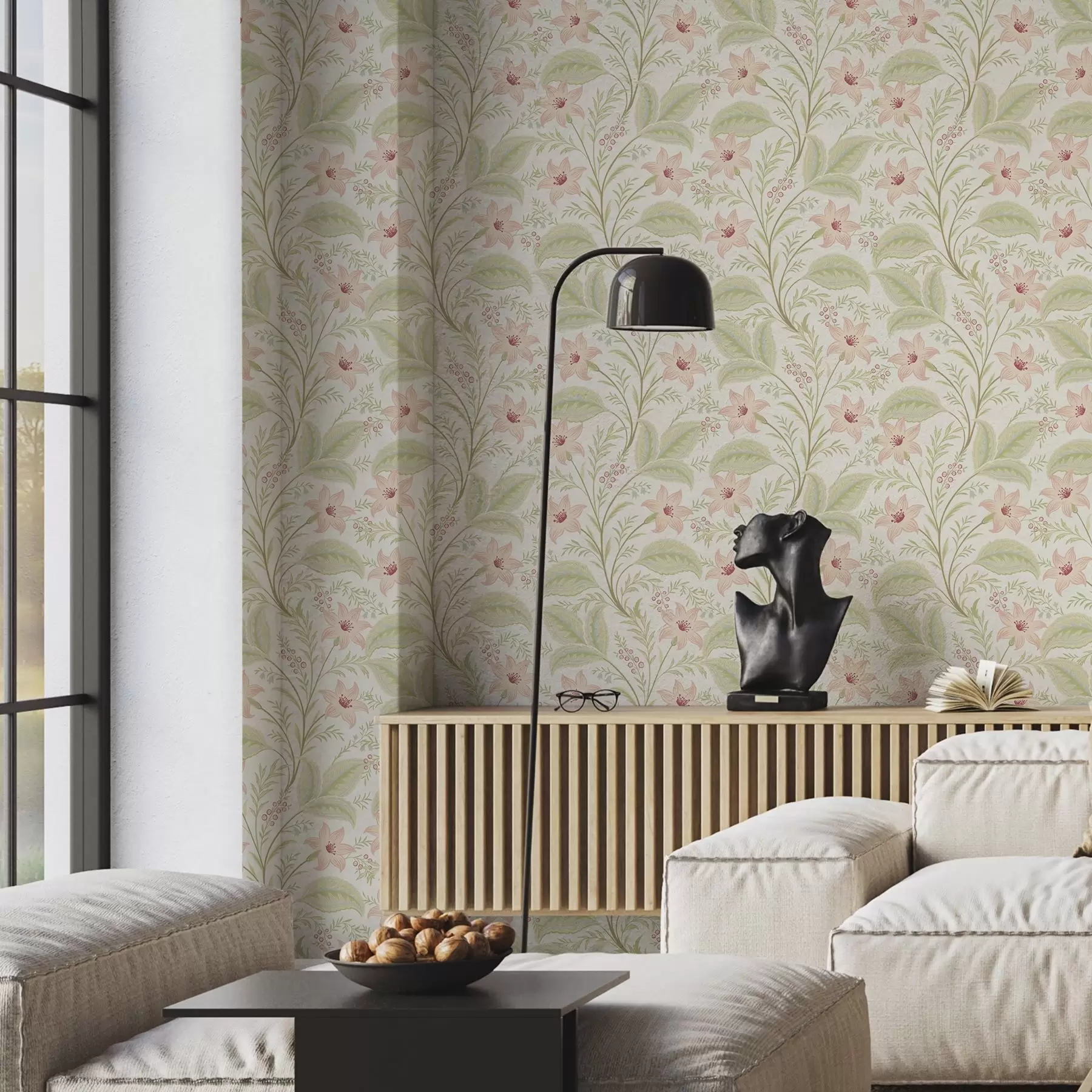 wall murals Нежно цвеће и листови у пастелним тоновима a00771