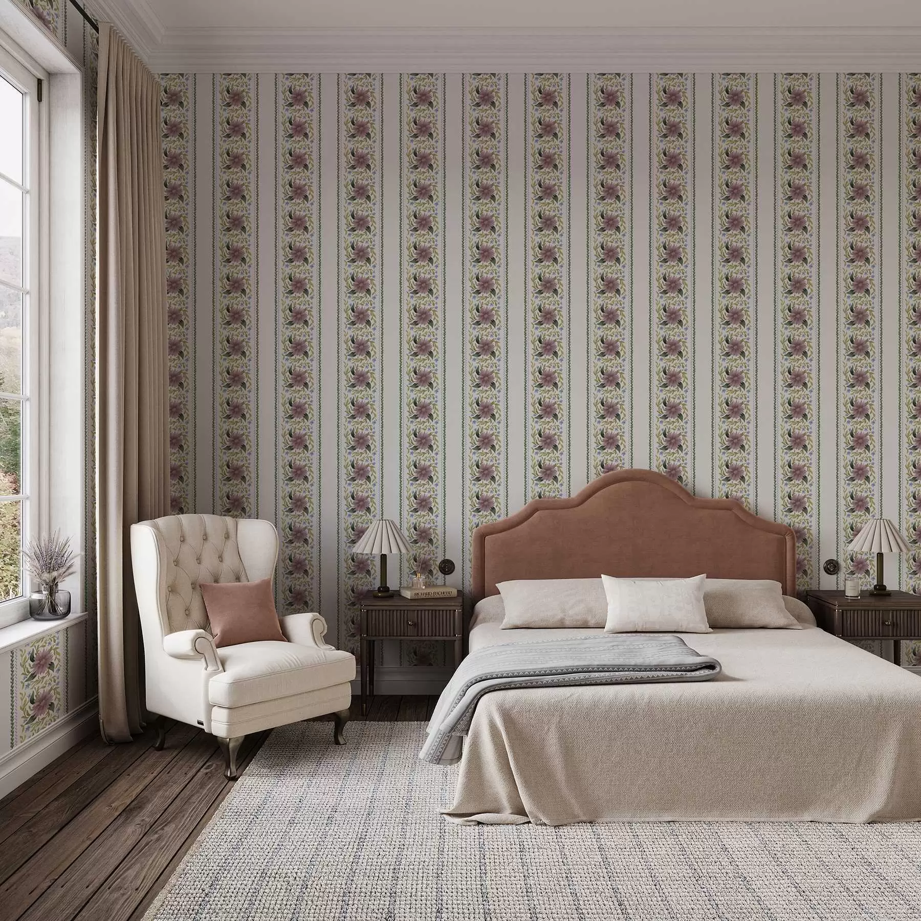 wall murals Вертикалне цветне пруге у лила-плавим тоновима a00809