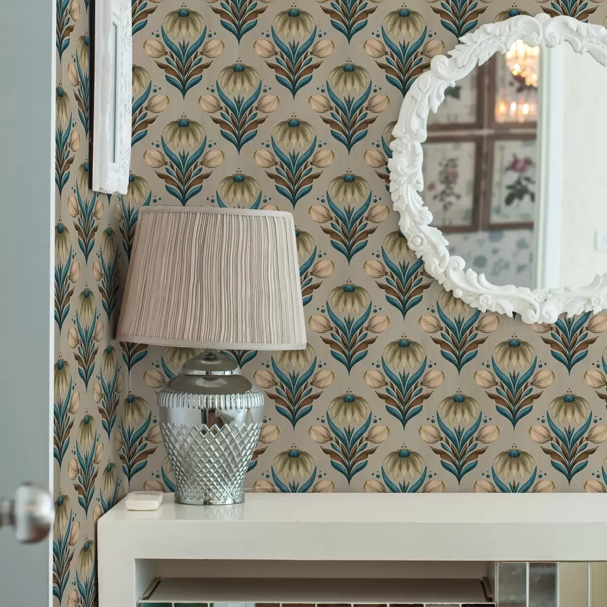 Позадина Симетрични цветни орнамент у топлим тоновима a00812