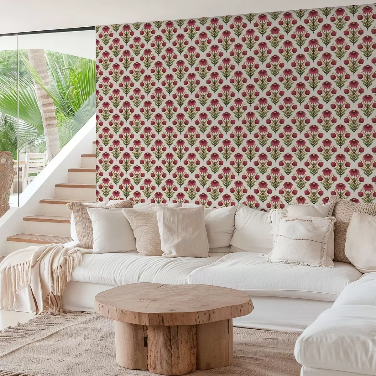 Позадина Симетрични цветни орнамент у богатим црвено-зеленим тоновима a00812v4