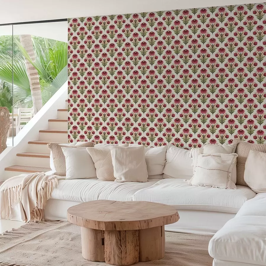 wall murals Симетрични цветни орнамент у богатим црвено-зеленим тоновима a00812v4