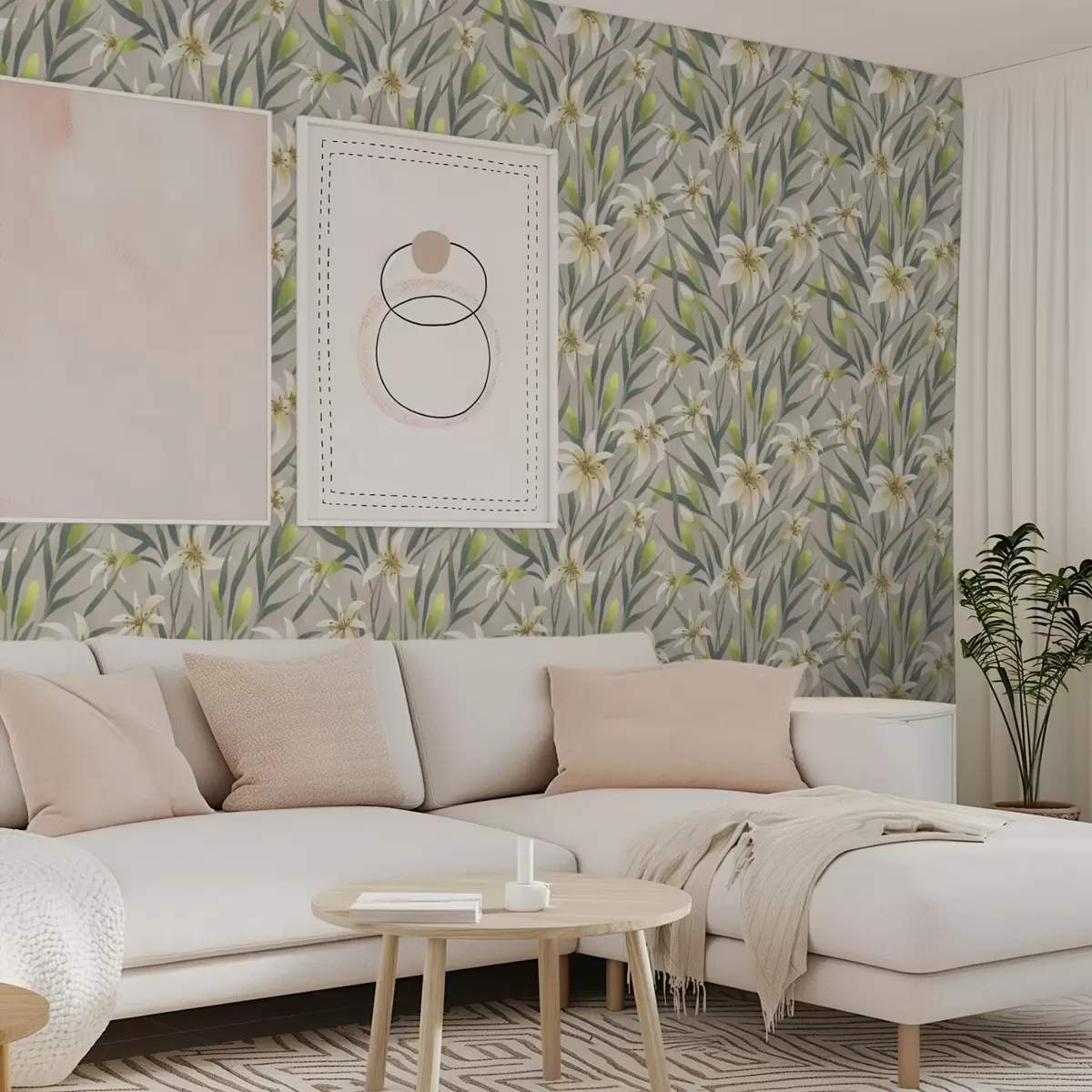 Позадина Крем љиљани са листовима на сиво-беж позадини a00837