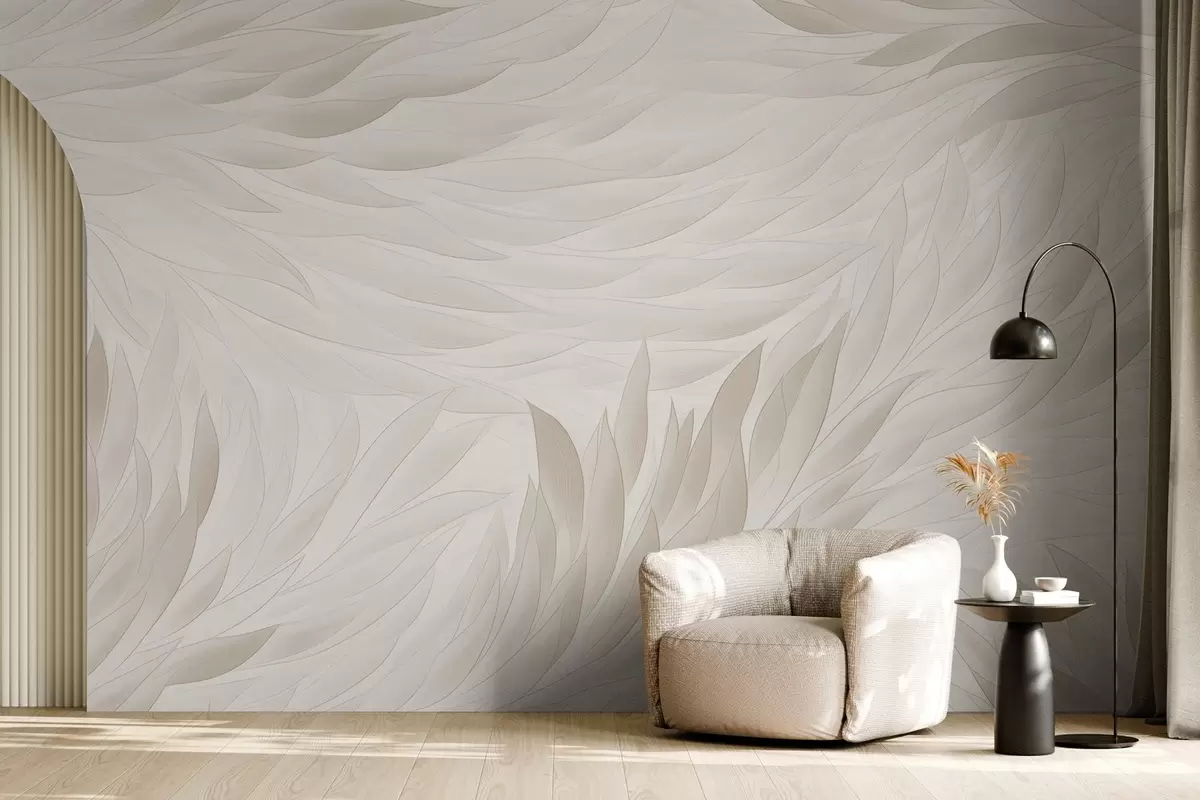 wall murals Таласасти листови у меким кремастим нијансама w04610