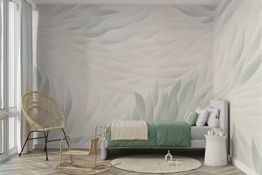 wall murals Таласасти листови у нежним зеленкасто-беж нијансама w04610v2