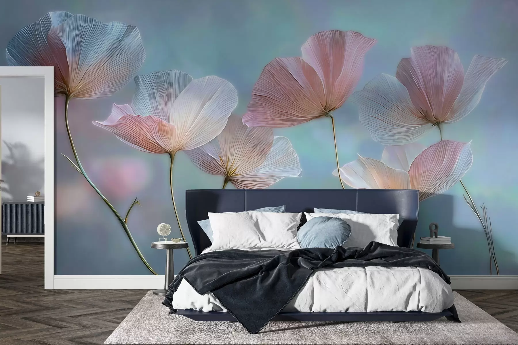 wall murals Прозирне латице у пастелним ружичастим и плавим тоновима w04621