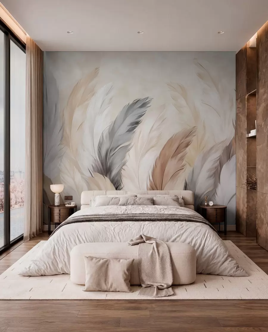 wall murals Меко пахуљасто перје у топлој неутралној палети w04736