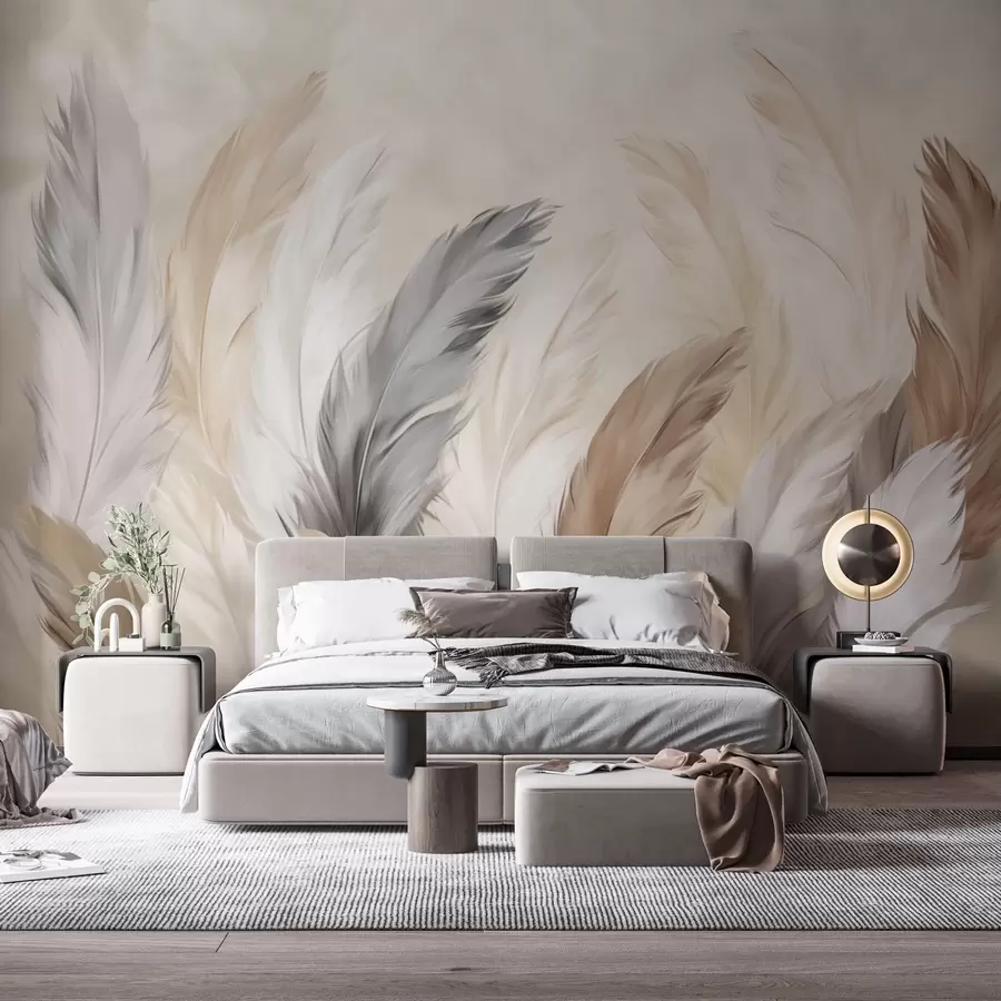 wall murals Меко пахуљасто перје у топлој неутралној палети w04736