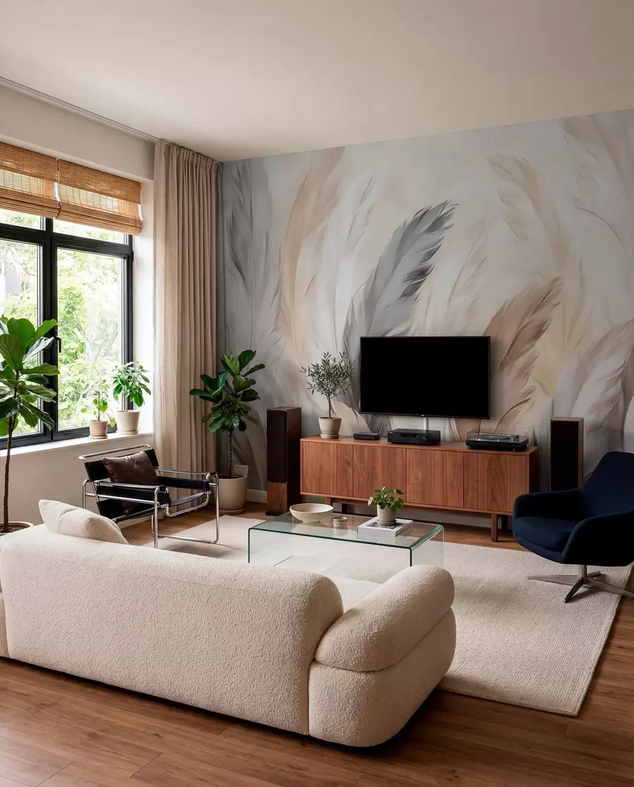 wall murals Меко пахуљасто перје у топлој неутралној палети w04736