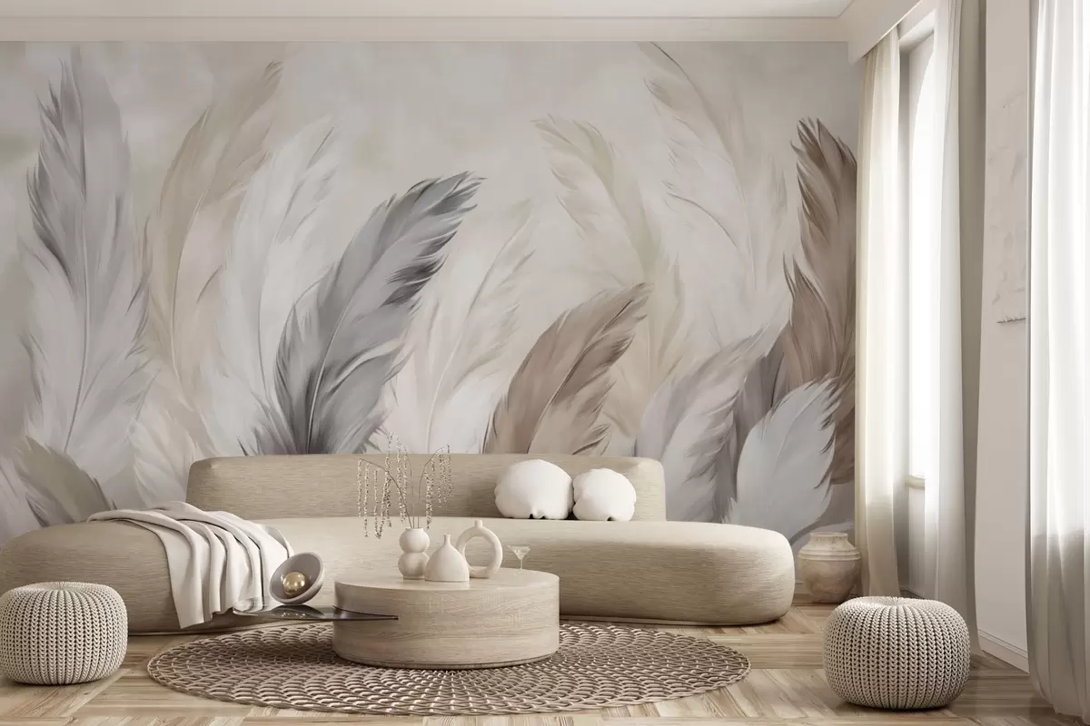 wall murals Меко пахуљасто перје у топлој неутралној палети w04736