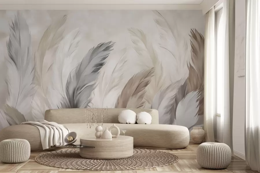 wall murals Меко пахуљасто перје у топлој неутралној палети w04736