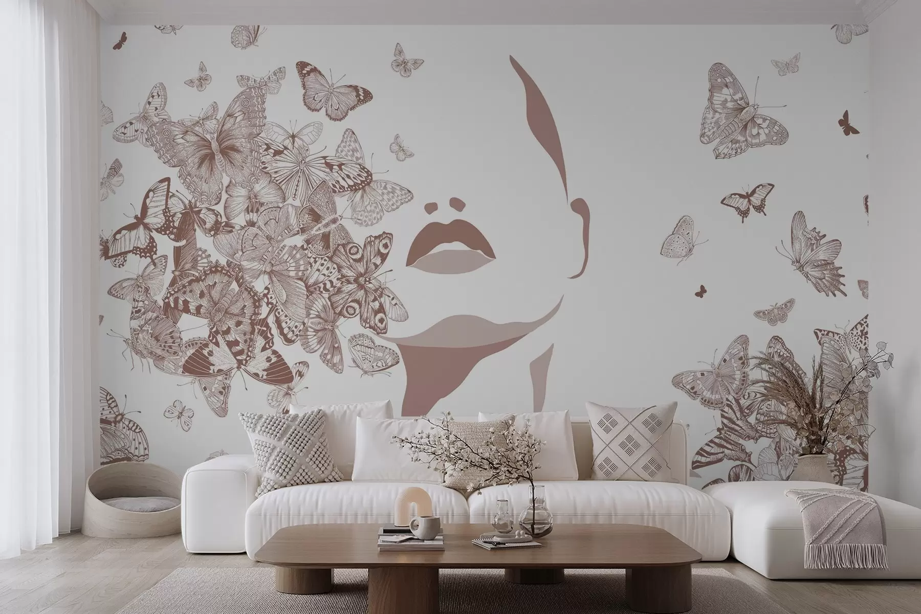 wall murals Силуета лица међу лептирима w04778