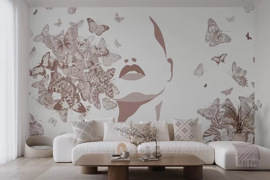 wall murals Силуета лица међу лептирима w04778