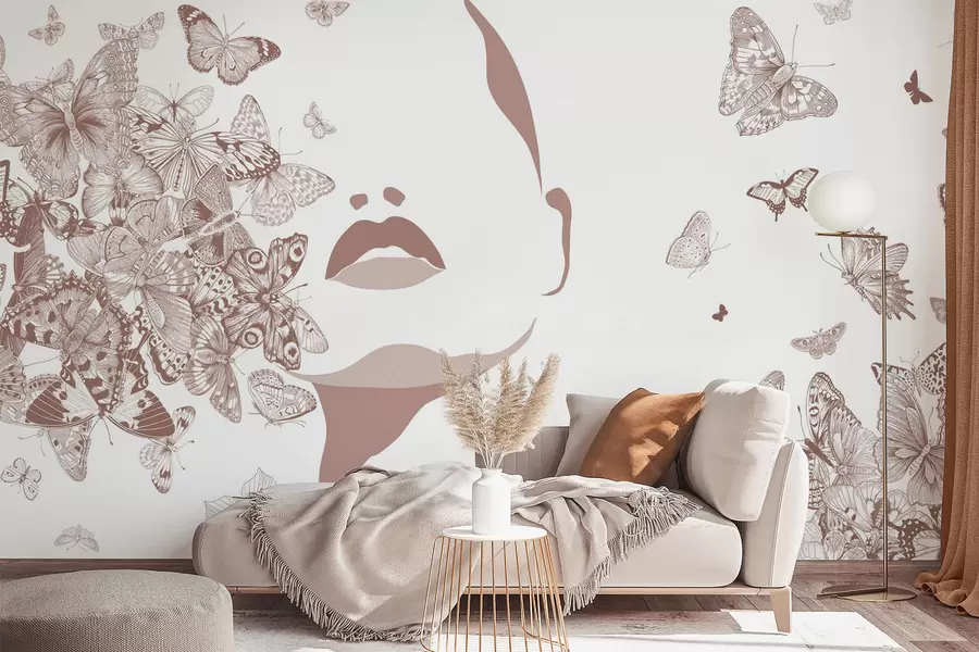 wall murals Силуета лица међу лептирима w04778