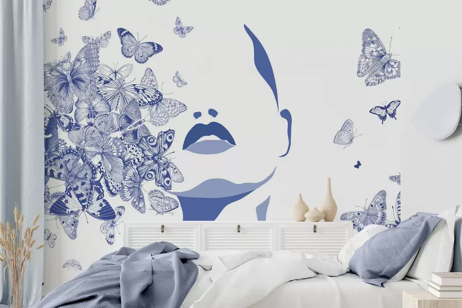 wall murals Силуета лица међу лептирима w04778v1