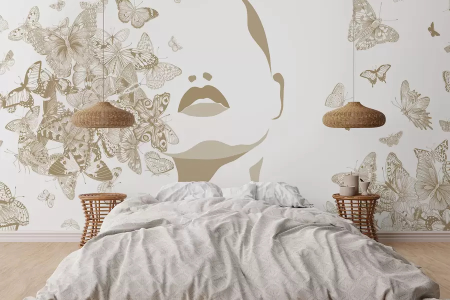 wall murals Силуета лица међу лептирима w04778v2