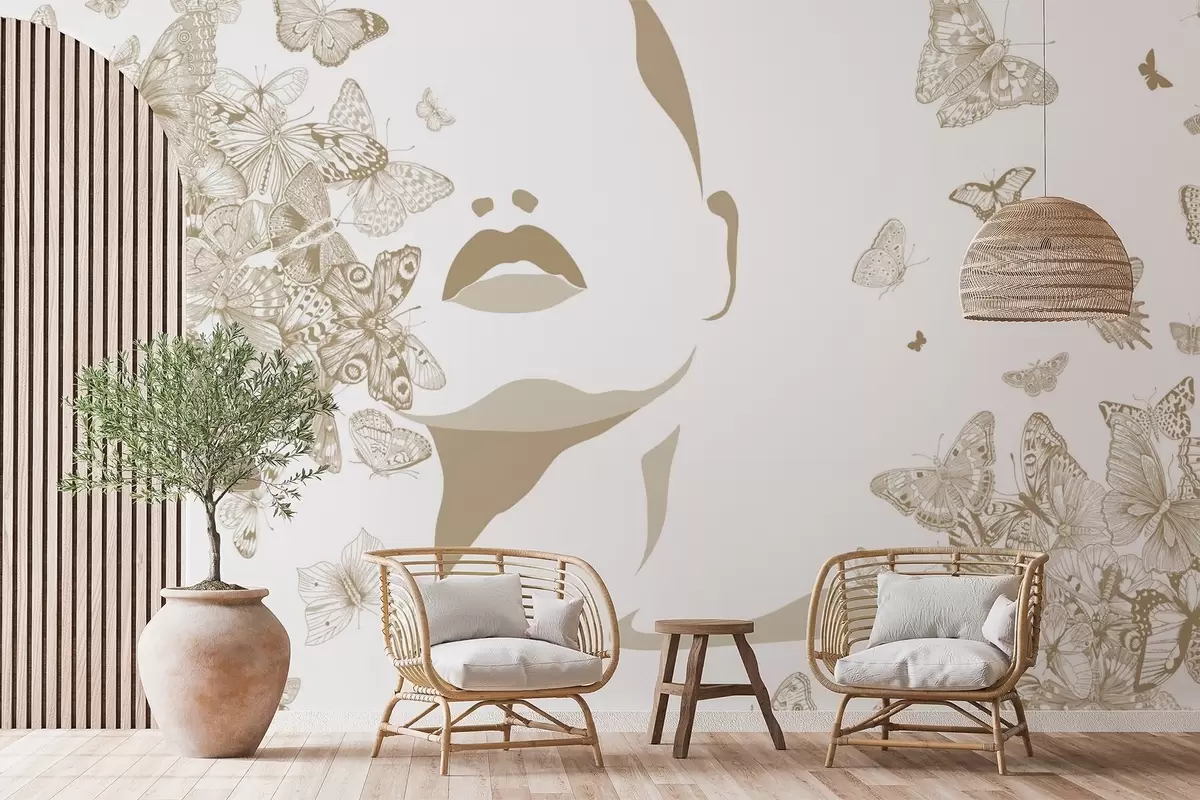 wall murals Силуета лица међу лептирима w04778v2