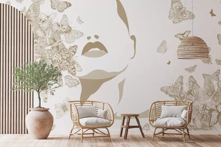 wall murals Силуета лица међу лептирима w04778v2