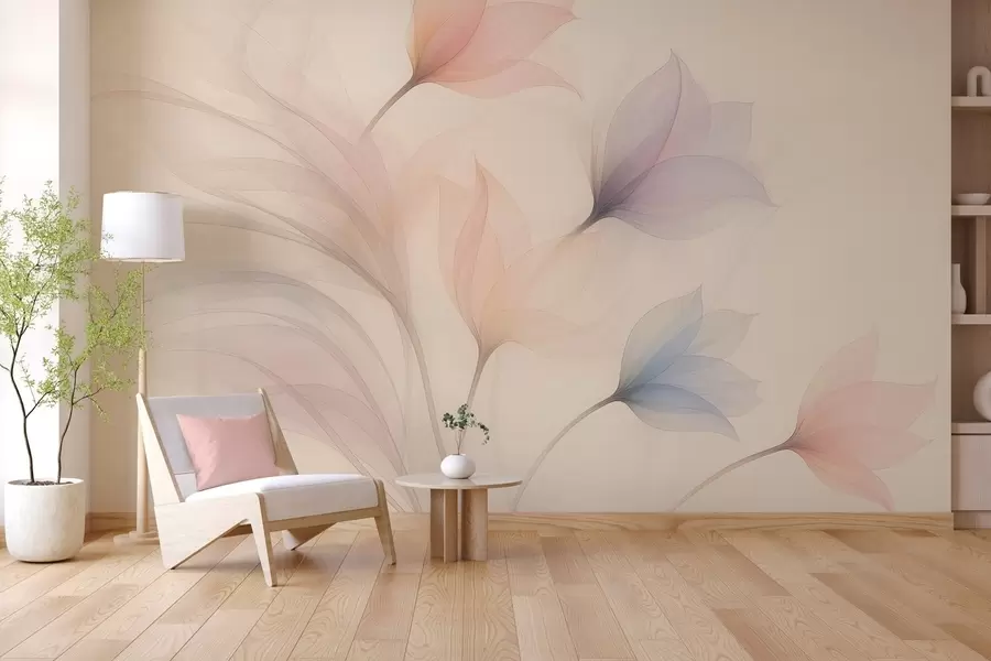 wall murals нежни полупрозирни тулипани на беж позадини w04754