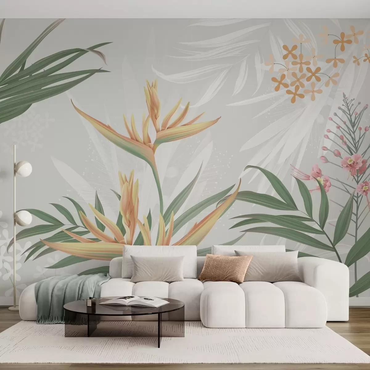 wall murals Егзотично цвеће стрелиције у лишћу w04783