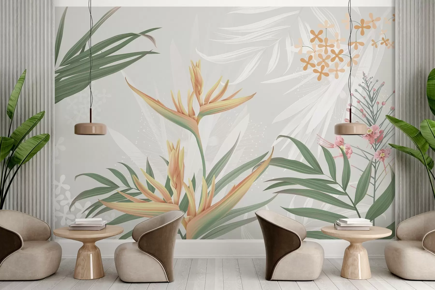 wall murals Егзотично цвеће стрелиције у лишћу w04783