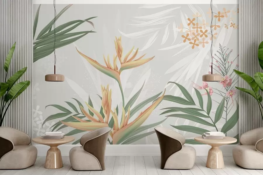 wall murals Егзотично цвеће стрелиције у лишћу w04783